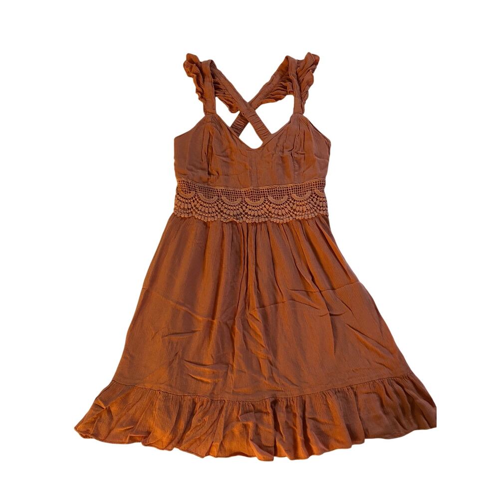 Sincerely Jules coral mini dress with crochet waistband Size Medium